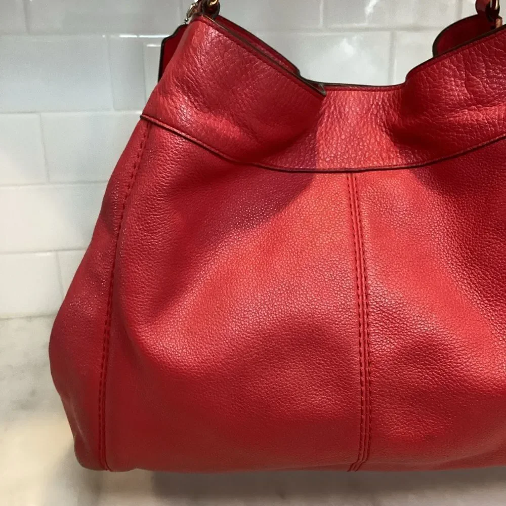 Coach Purse Handbag Leather Large Lexy Red Pebbled Shoulder Bag Pocketbook
